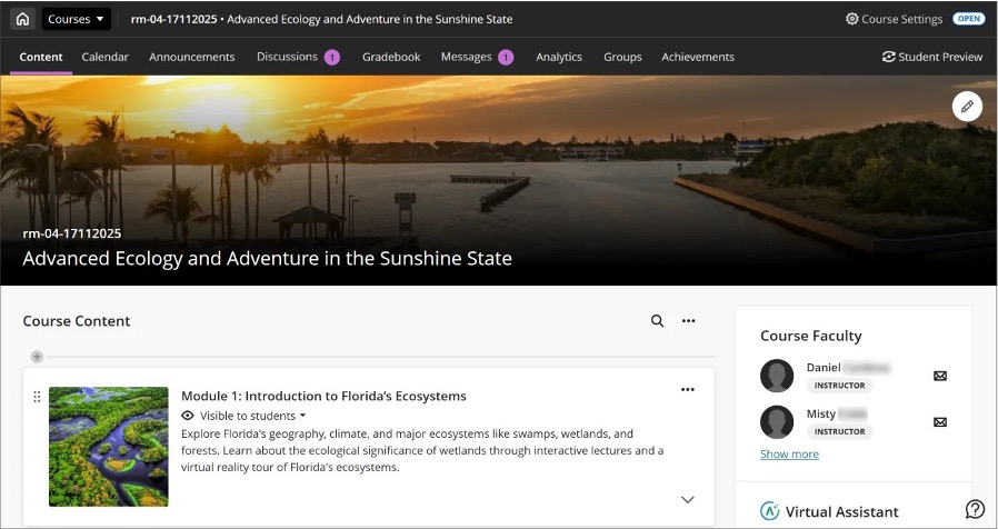 Image 2: The refreshed user interface in courses includes full-screen course pages and improvements to enhance the amount of screen space available for users to engage with their course.
