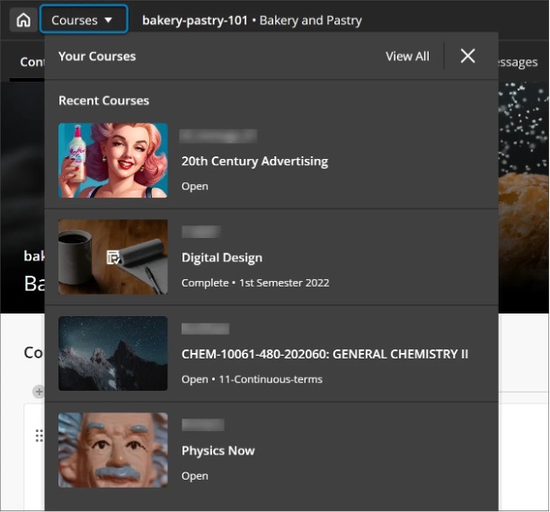 Image 4: The new course switcher lets users move between the four most recent courses.  