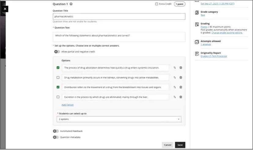 Image 1: Instructors can define the number of answer selections for each multiple-choice question.